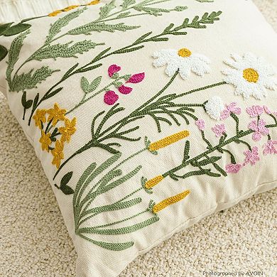 Floral Daisy Embroidered Pillow Covers Set of 2 Tufted Linen