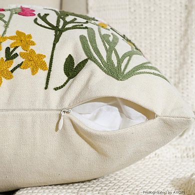 Floral Daisy Embroidered Pillow Covers Set of 2 Tufted Linen