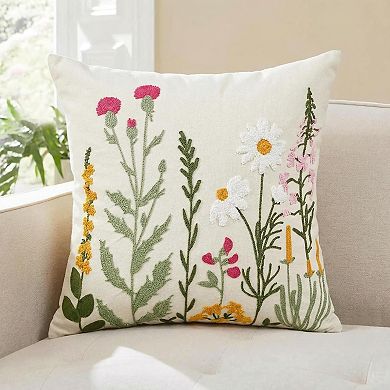 Floral Daisy Embroidered Pillow Covers Set of 2 Tufted Linen