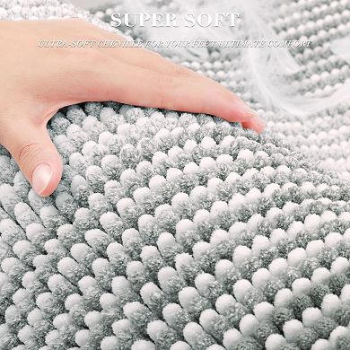 Bathroom Rugs and Mats Sets, 2 Piece Thick Absorbent Chenille Bath Mat Rug Set Non Slip, Soft Shaggy