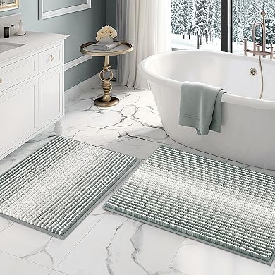 Bathroom Rugs and Mats Sets, 2 Piece Thick Absorbent Chenille Bath Mat Rug Set Non Slip, Soft Shaggy