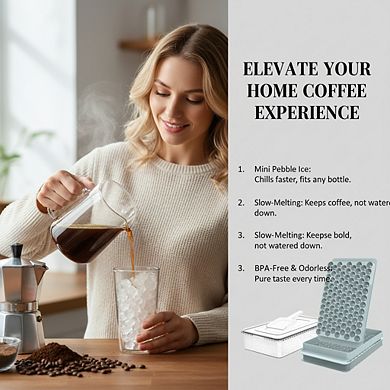 Mini Ice Cube Trays 2-Pack Blue, Tiny Pebble Ice Fast Chill Twist Release with Lid & Bin