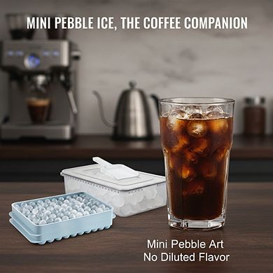 Mini Ice Cube Trays 2-Pack Blue, Tiny Pebble Ice Fast Chill Twist Release with Lid & Bin