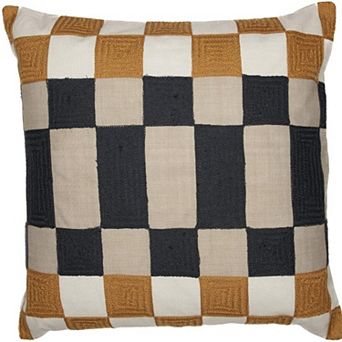 HomeRoots 20" Beige Ivory And Navy Blue Check Throw Pillow Cover
