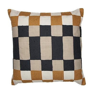 HomeRoots 20" Beige Ivory And Navy Blue Check Throw Pillow Cover