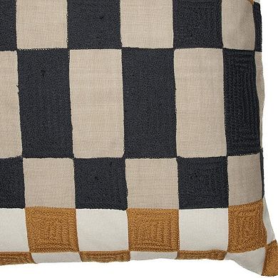 HomeRoots 20" Beige Ivory And Navy Blue Check Throw Pillow Cover