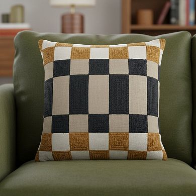 HomeRoots 20" Beige Ivory And Navy Blue Check Throw Pillow Cover