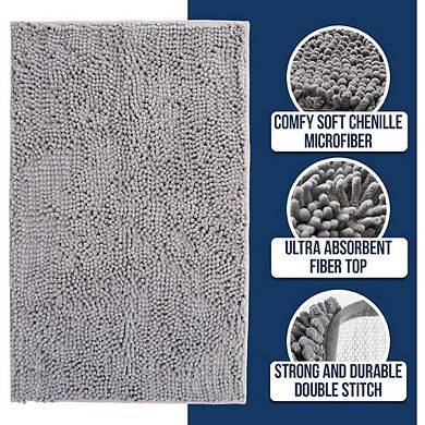 Chenille Bathroom Rug, Thick Soft Absorbent, Non-Slip Quick-Dry Mat