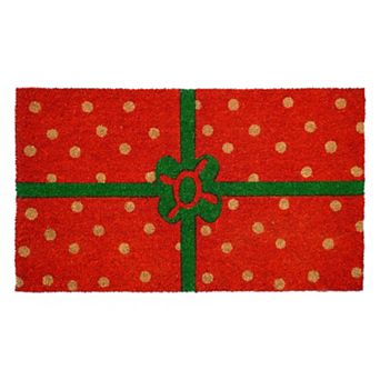 HomeRoots 17" X 29" Brown Green And Red Christmas Outdoor Coir Door Mat
