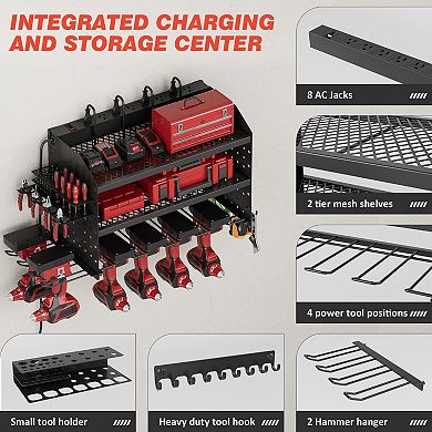 Heavy Duty Power Tool Organizer with Charging Station Wall Mount Garage Storage Shelf
