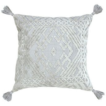 HomeRoots 18" Gray And Silver Geometric Viscose Throw Pillow Cover with Tassels