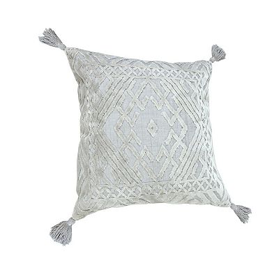 HomeRoots 18" Gray And Silver Geometric Viscose Throw Pillow Cover with Tassels