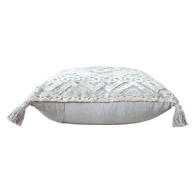 HomeRoots 18" Gray And Silver Geometric Viscose Throw Pillow Cover with Tassels
