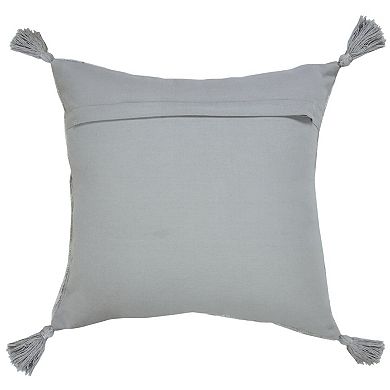 HomeRoots 18" Gray And Silver Geometric Viscose Throw Pillow Cover with Tassels