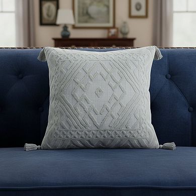 HomeRoots 18" Gray And Silver Geometric Viscose Throw Pillow Cover with Tassels