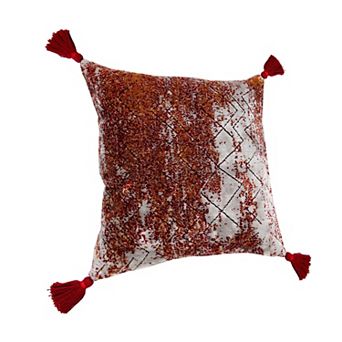 HomeRoots 18" Red And Silver Abstract Geometric Viscose Throw Pillow Cover with Tassels