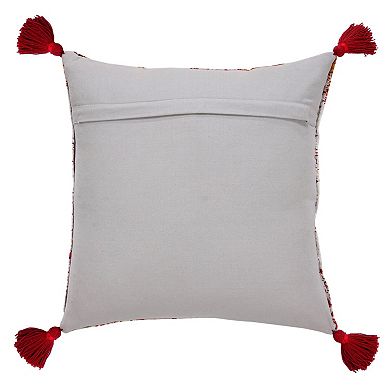 HomeRoots 18" Red And Silver Abstract Geometric Viscose Throw Pillow Cover with Tassels