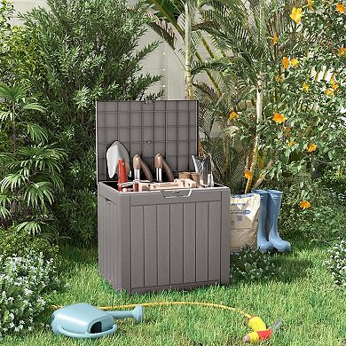 EFU 31 Gallon Weatherproof Deck Box, Lockable Resin Storage Container with Handles, 230 lbs Capacity