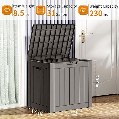 EFU 31 Gallon Weatherproof Deck Box, Lockable Resin Storage Container with Handles, 230 lbs Capacity
