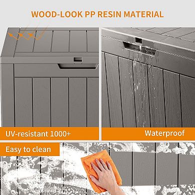 EFU 31 Gallon Weatherproof Deck Box, Lockable Resin Storage Container with Handles, 230 lbs Capacity