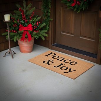 HomeRoots 17" X 29" Brown And Black Christmas Outdoor Coir Door Mat