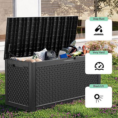 EFU 100 Gallon Weatherproof Deck Box, Lockable Resin Storage Container with 550 lbs Capacity