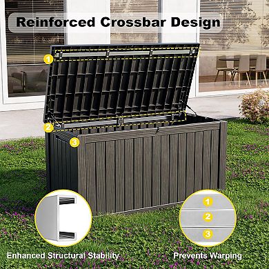 EFU 180 Gallon Weatherproof Deck Box, Lockable Resin Storage Container with Hydraulic Rods