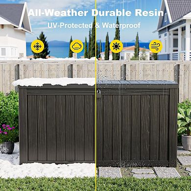 EFU 180 Gallon Weatherproof Deck Box, Lockable Resin Storage Container with Hydraulic Rods