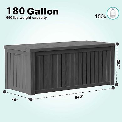 EFU 180 Gallon Weatherproof Deck Box, Lockable Resin Storage Container with Hydraulic Rods
