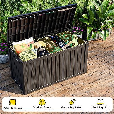 EFU 180 Gallon Weatherproof Deck Box, Lockable Resin Storage Container with Hydraulic Rods