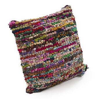 HomeRoots 26" Rainbow Abstract Rag Floor Pillow Cover