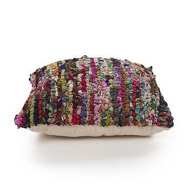 HomeRoots 26" Rainbow Abstract Rag Floor Pillow Cover