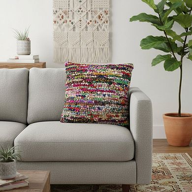 HomeRoots 26" Rainbow Abstract Rag Floor Pillow Cover