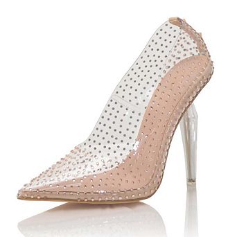 Clear Studded Pointed-Toe Stiletto Heel Pumps