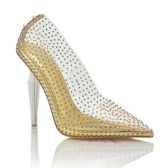 Clear Studded Pointed-Toe Stiletto Heel Pumps