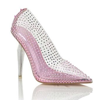 Clear Studded Pointed-Toe Stiletto Heel Pumps