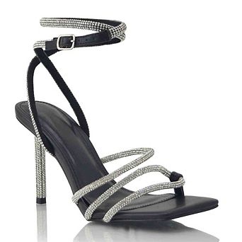 Rhinestone Strappy Ankle-Wrap Stiletto Heel Sandals