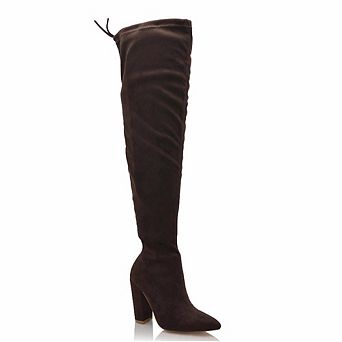 Over-the-Knee Stretch Block Heel Tie-Back Boots