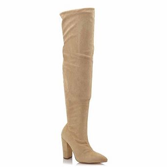 Over-the-Knee Stretch Block Heel Tie-Back Boots