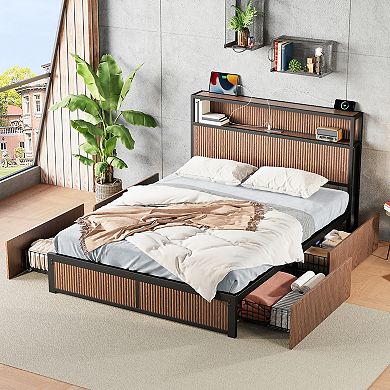 Queen wood lift storage bed frame grooves large capacity