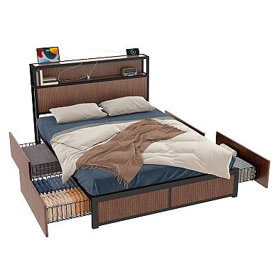 Queen wood lift storage bed frame grooves large capacity
