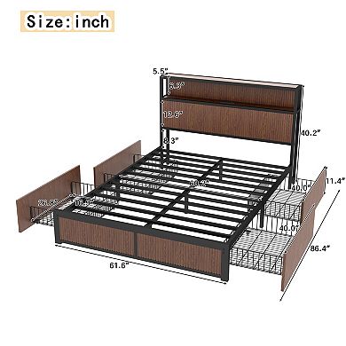 Queen wood lift storage bed frame grooves large capacity