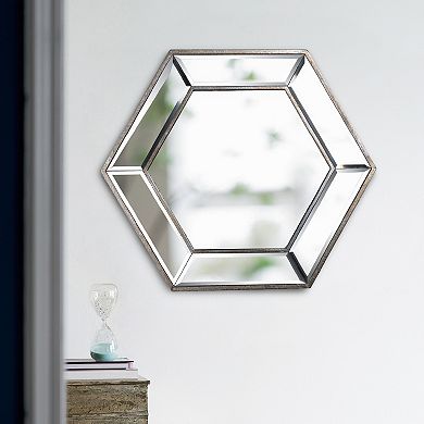 20" x 18" Hexagon Wall Mirror with Contemporary Glass Design, Home Decor Accent Mirror