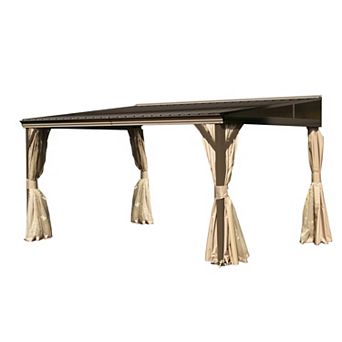 10x14 Lean to Hardtop Gazebo Wall Mounted with Gutters Metal Roof