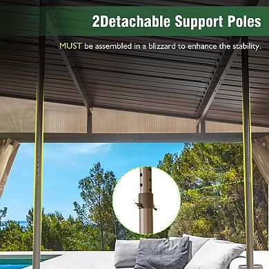 10x14 Lean to Hardtop Gazebo Wall Mounted with Gutters Metal Roof