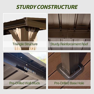 10x14 Lean to Hardtop Gazebo Wall Mounted with Gutters Metal Roof