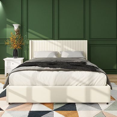 Anna Queen 2-drawer storage bed ivory velvet wingback