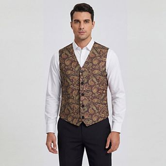 Men's Paisley Floral Suit Vest Slim Fit Formal Printed Dress Waistcoat