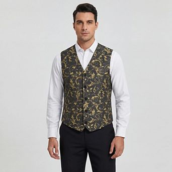 Men's Paisley Floral Suit Vest Slim Fit Formal Printed Dress Waistcoat