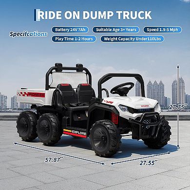 2-Seater 4WD Kids UTV Electric Ride-on Dump Truck, 24V Ride-on Car with Remote Control